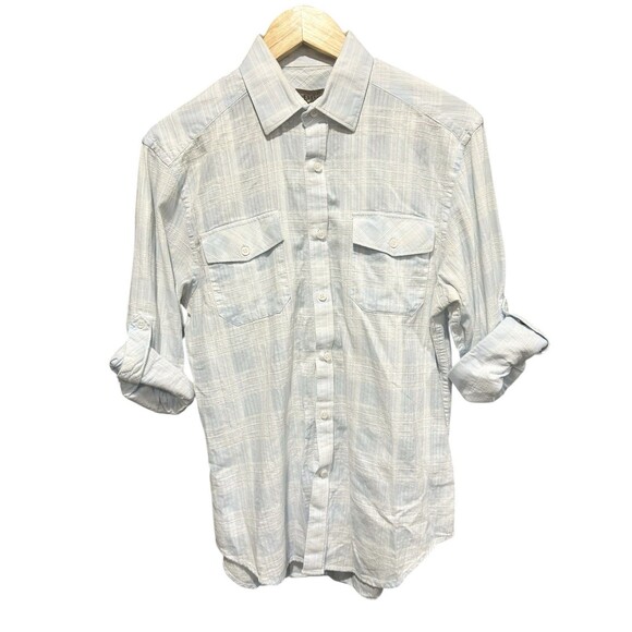 Pronto Uomo Mens Button Down Collar Shirt Blue & White Plaid Size Medium - Picture 2 of 7